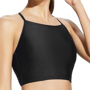 BALEAF Women's Longline Bikini Top Lace Up Crisscross Crop High Neck swim top